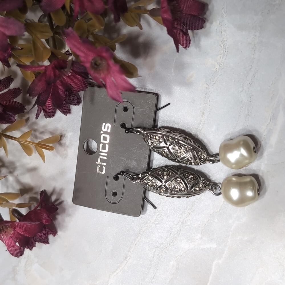 Chico's Silver and Freshwater Pearl Dangle Earrings